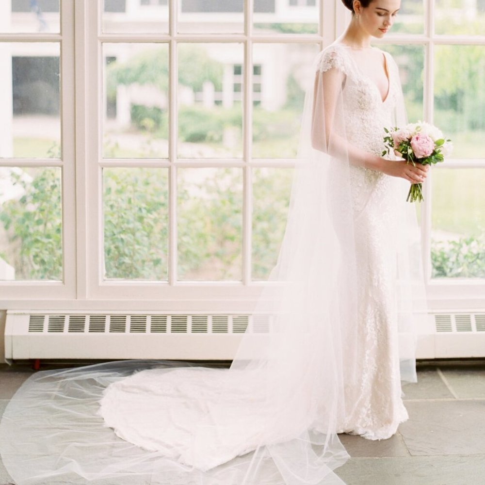 NEW/NEVER WORN handmade 90" bridal cape with gold clasp